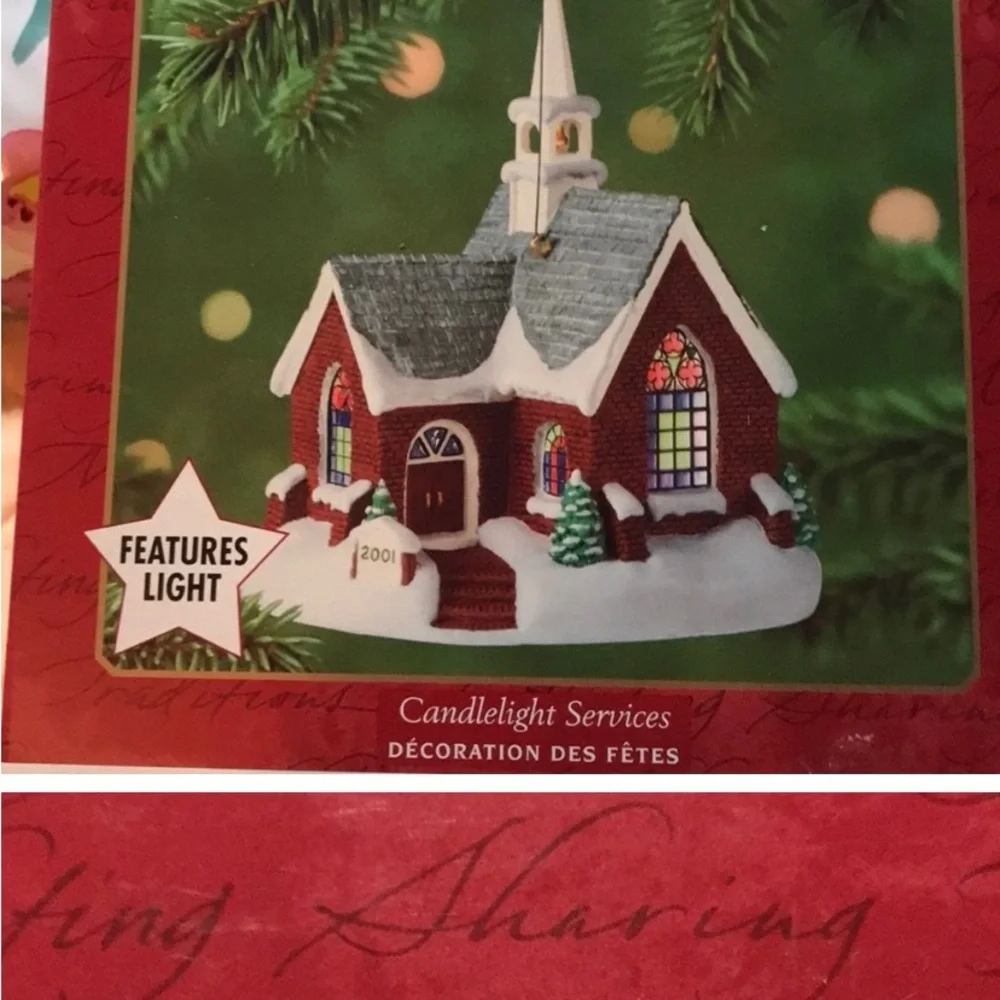 2001 hallmark light house and church bundle ornament